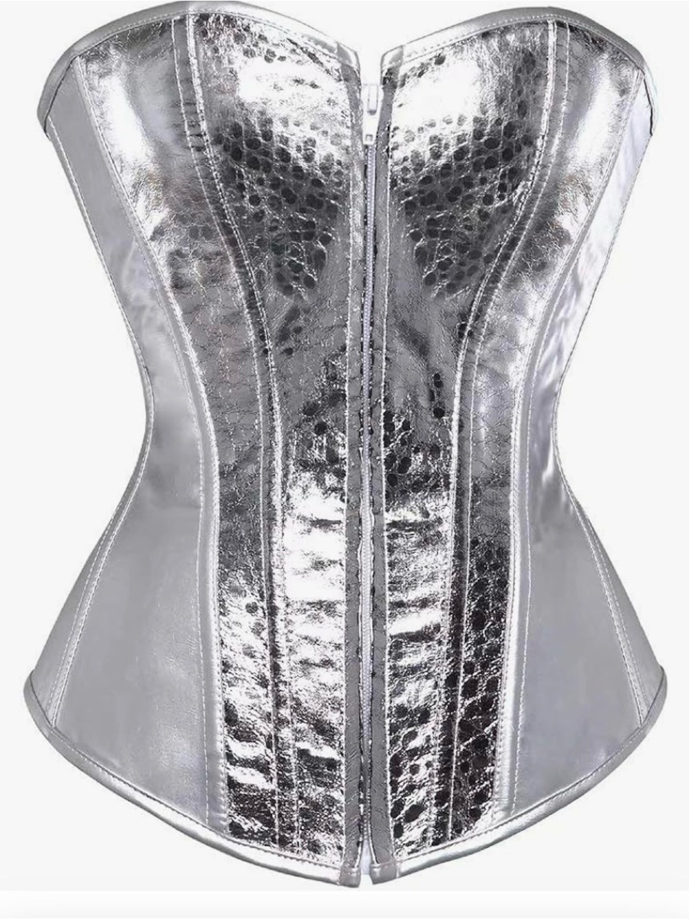 Silver leather corset bustier zip up metallic costume LARP ren faire, cosplay